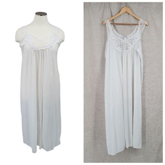 Delta Burke Vtg White Nylon and Lace Nightgown Slip Dress Women's Plus Size 1X - Picture 1 of 15